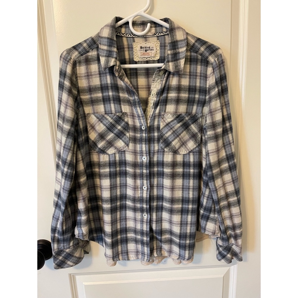 Anthropologie Holding Horses Plaid and Sheer Top